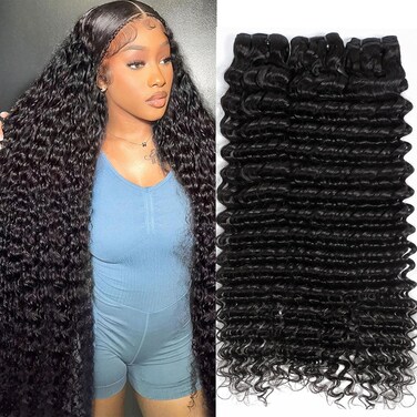 12A Deep Wave Bundles Human Hair 18 Inches, 100% Unprocessed Indian Human Hair Bundles Wet and Wavy Raw Virgin Hair One Bundles Deal Curly Weave Bundles(Natural Color, 18 Inches)