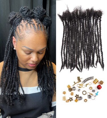 Human Textured Loc Extensions 0.4cm Loc Extension Human Hair,Natural Curly Hair,Full Handmade (12in 0.4cm 80 strands),Natural black)