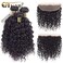QTHAIR 14A Brazilian Curly Human Hair Bundles with Frontal(20 18 16+14,Natural Black) Best Virgin Brazilian Culry Bundles Human Hair Water Wave Lace Frontal with Bundles