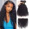 QTHAIR 14A Brazilian Curly Human Hair Bundles with Frontal(20 18 16+14,Natural Black) Best Virgin Brazilian Culry Bundles Human Hair Water Wave Lace Frontal with Bundles