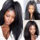 Human Hair Ponytail Extension for Black Women Drawstring Kinky Straight 14Inch Natrual Black Clip in Wig Afro 10A Grade Brazilian Yaki Straight Hair Pieces 110g/set (14")