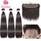 Brazilian Straight Hair 3 Bundles With Frontal Closure(14 16 18+14Frontal) 13x4 Ear to Ear Lace Frontal Closure With Bundles Unprocessed Virgin Human Hair Bundles With Frontal Natural Color