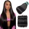 Brazilian Straight Hair 3 Bundles With Frontal Closure(14 16 18+14Frontal) 13x4 Ear to Ear Lace Frontal Closure With Bundles Unprocessed Virgin Human Hair Bundles With Frontal Natural Color