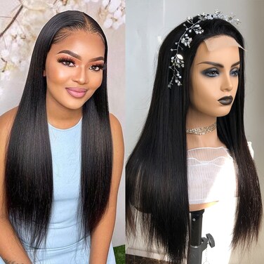 4x4 Lace Closure Wigs Human Hair Pre Plucked 180％ Density Glueless Straight 12A Brazilian Virgin Hair Lace Front Wigs For Black Women Natural Black Wig With Baby Hair 26inch