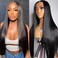 Maycaur Lace Front Wigs Black Long Straight 13X6 Lace Wig Natural Glueless Wigs with Pre Plucked Hairline Heat Resistant Synthetic Lace Front Wig for Fashion Women