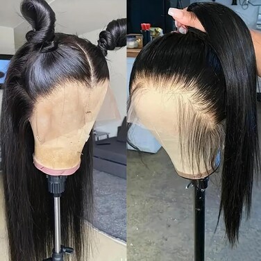 Maycaur Lace Front Wigs Black Long Straight 13X6 Lace Wig Natural Glueless Wigs with Pre Plucked Hairline Heat Resistant Synthetic Lace Front Wig for Fashion Women
