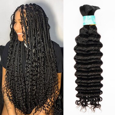 Deep Wave Braiding Hair 16 Inch No Weft Deep Wave Bundles Human Hair 100g 1Pack/2 Bundles 100% Unprocessed Human Braiding hair Deep Wave Bulk Human Hair for Braiding