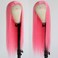 Maycaur Pink Lace Front Wigs Glueless Straight Long Wigs for Women Heat Resistant Hair 24 Inch Synthetic Lace Front Wig with Natural Hairline