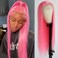 Maycaur Pink Lace Front Wigs Glueless Straight Long Wigs for Women Heat Resistant Hair 24 Inch Synthetic Lace Front Wig with Natural Hairline