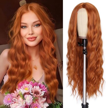 Lady Miranda 28 Inch Long Ginger Wig Synthetic Ginger Wigs Long Wavy Wig Body Wave Wigs for Women Natural Middle Part Wigs For Daily Life (Ginger, 28 Inch)