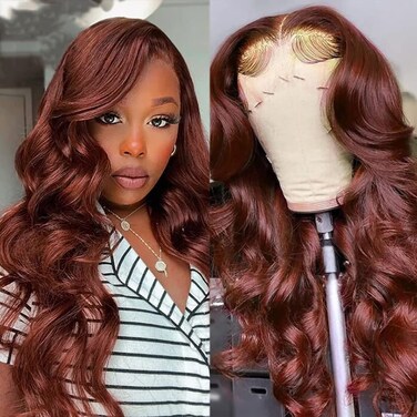 13x6 Reddish Brown Lace Front Wigs Human Hair 180 Density Body Wave Frontal Wigs for Black Women Auburn Copper Red Glueless Body Wave Lace Front Wig Human Hair Pre Plucked with Baby Hair 26 Inch