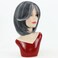 RENERSHOW Short Grey Bob Wig with Curtain Bangs for White Women Chin Length Gray Highlight Wigs Synthetic Natural Look Salt N Pepper Wig