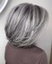 RENERSHOW Short Grey Bob Wig with Curtain Bangs for White Women Chin Length Gray Highlight Wigs Synthetic Natural Look Salt N Pepper Wig