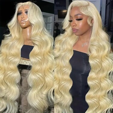 Lemoda 613 Lace Front Wig Human Hair 13x4 Full Lace Frontal Wig 180 Density Body Wave HD Transparent Lace Wig Pre Plucked 15A Brazilian Virgin Blonde Human Hair Wigs for Women 18 Inch