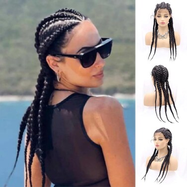 5 Twist Braids Lace Front Wigs Synthetic Braided Lace Front Wig Black Color with Baby Hair Heat Resistant Fiber Wig for Drag Queen (26 Inch, 5backcolor/lace front wig)