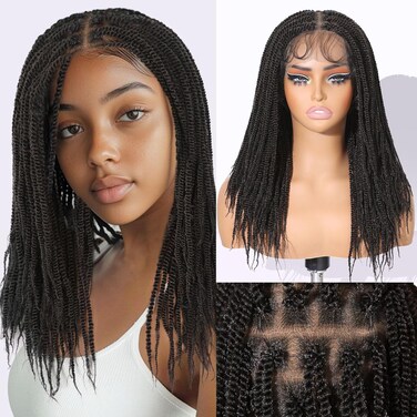 WIGNEE Braided Wigs For Black Women Full Double Lace Knotless Braided Wigs For Black Women Twist Braided Wig with Baby Hair Light Weight Box Braid Wig Braided Wigs for Daily Use(Brown Black)