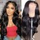 Lace Front Wigs Artifical Synthetic Human Hair Pre-Plucked Glueless Body Wave Frontal Wigs, 26 Inch High-Density Emulation for Black HD Transparent Lace Wigs Black Women Curly Wigs