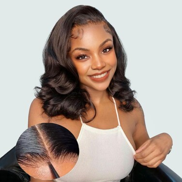 Wear and Go Glueless Wigs Human Hair Pre Plucked Pre Cut 13x4 Short Bob Wig Human Hair 180% Density Body Wave Hd Lace Front Wigs Human Hair Upgraded Glueless Bob Wigs for Black Women 14Inch