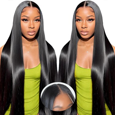 5x6 Ready To Wear Glueless Wig for Beginners, Straight Lace Front Glueless Wigs Human Hair Pre Plucked Pre Cut, 15A Hd Lace Closure Wigs Human Hair 28 Inch