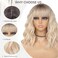 MINLEE Platinum Blonde Wig with Bangs for Women 14 Inch Short Bob Wavy Curly Wig Ombre Blonde Hair Wigs Heat Resistant Synthetic Wigs
