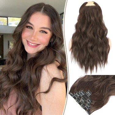 KooKaStyle Clip in Hair Extensions for Women,Chocolate Brown with Dark Brown 7PCS 16 Inch Hair Extensions Clip Ins Soft and Natural Hair Pieces for Women Thick Long Wavy Hair Extensions