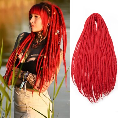 20 Inch Red Wool Dreadlock Extensions Double Ended 20 Strands 0.6cm Dreadlocks for Women Soft&amp;Lightweight Double Ended Wool Dreads Stylish &amp; Durable Dreads Extensions