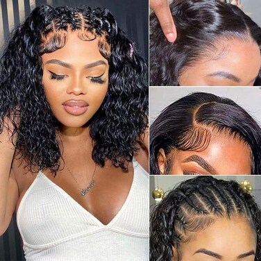 13x4 Lace Front Wigs Human Hair Pre Plucked 180% Density Brazilian Wet and Wavy Human Hair Wigs for Black Women Glueless Curly Lace Frontal Wigs Human Hair Natural Color (10 Inch)