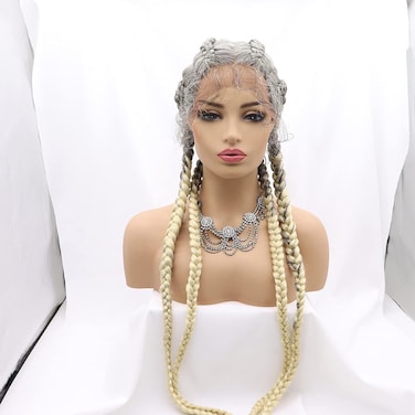 Xiweiya Ombre Blonde Lace Front Wigs Long 36 Inch French Braid Hair Black Women,100% Hand Crochet Box Braids Wig Cap with 4X Twist Braids with Baby Hair Afro Braids Wig