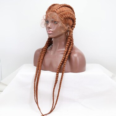 xiweiya Copper Braided Wig Mixed Caramel Hand Braide Wig 4xTwist Braids Reddish Brown Synthetic Lace Front Wigs Box Braiding Wigs Double Dutch Braid Hair 360 Swiss Lace Front for Women 36inch