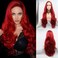 xiweiya Bright Red Lace Front Wig Long Body Wave Red Synthetic Lace Front Wig 13x4 Lace Wig Middle Part Heat Resistant Fiber Hair Natural Hairline 180% Density Wig for Women 24inch