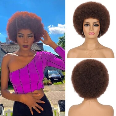 G&amp;T Wig 70s Afro Wigs for Black Women, Dark Brown Afro Puff Wigs Bouncy and Soft Natural Looking Full Wigs for Daily Party Cosplay Costume(Dark Brown)
