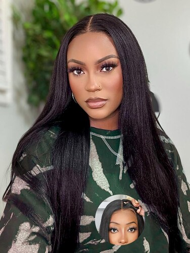 Domiso 26 Inch Yaki Straight Glueless Wigs Human Hair Pre Plucked Pre Cut 8X5 HD Lace Invisible Knots Wear and Go Yaki Straight No Glue Lace Wig Glueless Wig Human Hair Wigs Black Color 180% Density