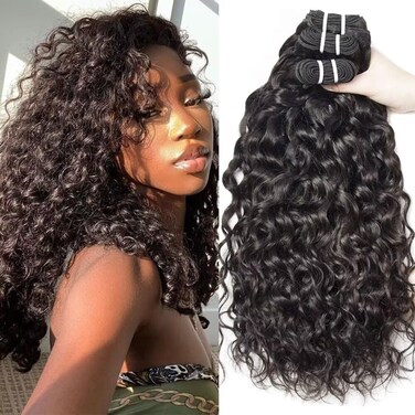 Yavida Water Wave Human Hair Bundles Wet and Wavy Human Hair Weave Bundles Brazilian Bundles Human Hair Unprocessed Remy Human Hair Water Wave Bundles 10 12 14 Inch, Natural Black