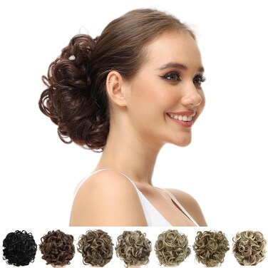 Yamel Messy Bun Scrunchie Chignon Hairpiece Updo Curly Bun Extension Combs in Messy Bun Hair Piece for Women Dark Brown