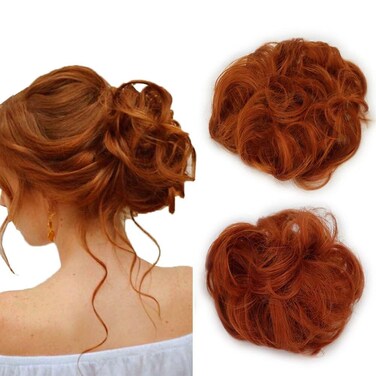iLUU 2pcs/pack Orange Red Hair Bun Extensions Wavy Curly Messy Synthetic Chignon Hairpiece Easy Bun Hair Pieces for Women Hair Updos for Women Girl - #119B Orange Red Copper Red
