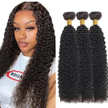 20 22 24 Inch Curly Bundles Human Hair 8A Grade Unprocessed Brazilian Virgin Hair 3 Bundles 300g Natural Black Color Kinky Curly Bundles Hair Weave