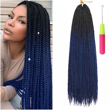 Box Braids Crochet Hair 24 Inch Prelooped Crochet Hair Extensions Hand Made 3 Packs Twist Crothet Braids Hair for Women Braiding Hair Extensions 22 Strands/Pack (24 Inch (Pack of 3), Black-Dark Blue)