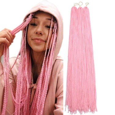 Long Micro 3X Pre-Looped Synthetic Zizi Braids 10 Packs/Lot 28 Inch 50g/Pack Color Thin Small Box Braid Crochet Hair Twist Fiber Hair Micro Zizi box Braiding Hair Extension(Pink)