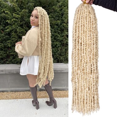 ZRQ Butterfly Locs Crochet Hair 6 packs 30 Inch Long Crochet Hair Pre Looped Blonde Butterfly Locs Crochet Braids Hair Extension Most Natural Pre-twisted #613