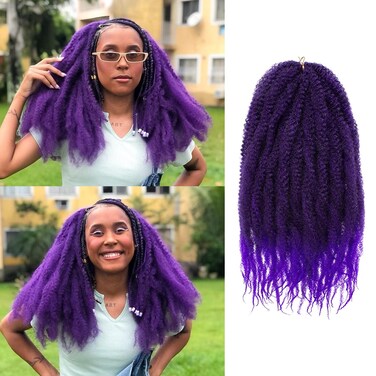 ZRQ 8 Packs Purple Marley Twists Braiding Hair, 18 Inch Ombre Afro Kinky Marley Twists Hair, Soft Curly Twist Hair (Tpurple#,8 Packs)