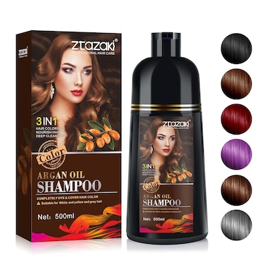 Black Hair Dye Shampoo 3-In-1, Instant Gray Hair Coverage in Minutes-Long Lasting Argan Oil Herbal Hair Color Shampoo champu con tinte para canas 500ml