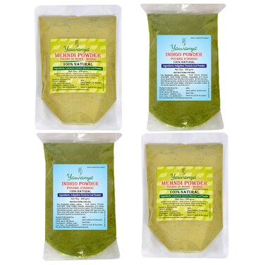 Yauvanya Combo: Henna and Indigo Powder (2X100 gms each) for Lush Hair Color
