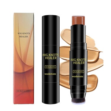 Wig Knots Healer with Brush - Portable Sweat-proof Natural Hair Color Stick for Lace Frontal Wigs, Hairlines, and Parts, Dark Brown (04)