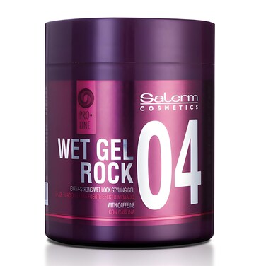 SALERM - Hair Styling Gel - Pro Line Wet Gel Rock 04-500 ml - Long-Lasting Strong Hold - Wet Effect - with Caffeine and Fixative Resins - Leaves No Residue - Flexible Styling