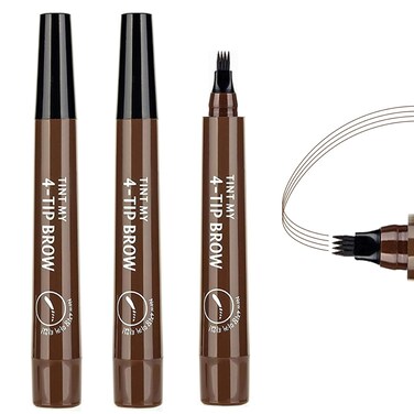 3PCS Dark Brown Eyebrow Pencil, 4 Point Microblading Eyebrow Pen for Hair-Like Effect, Long Lasting Waterproof &amp; Smudge-proof, Easily Creates Natural eyebrow makeup