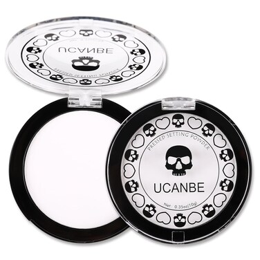 UCANBE White Pressed Setting Powder for Special Effects &amp; Halloween Makeup, Translucent Matte Finishing Powder, Baking White Face Powder for Long Lasting Coverage, Portable Compact