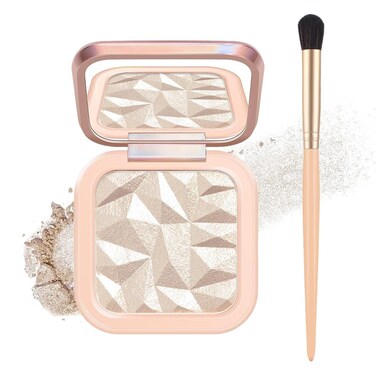Mysense Face Highlighter Makeup Palette with Mirror &amp; Brush, Highlighting Shimmer Powder Face Illuminator Makeup, Natural Glow Finish, Iluminadores De Maquillaje - Sun Glow
