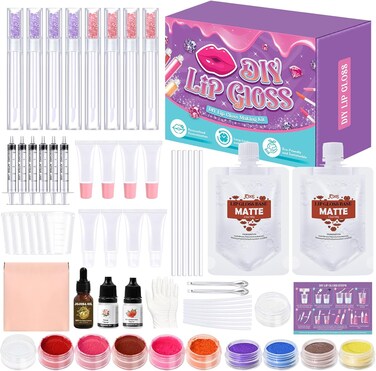 JCOOS DIY Lip Gloss Making Kit - 63PCS Diamond Matte Lip Gloss Base, Tubes &amp; Pigment - Teen Girl Gifts