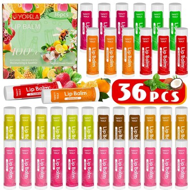 36 Pack Natural Lip Balm Bulk with Vitamin E and Coconut Oil - Moisturizing, Soothing, and Repairing Dry and Chapped Lips Valentine's Gift- 12 Flavors - Non-GMO