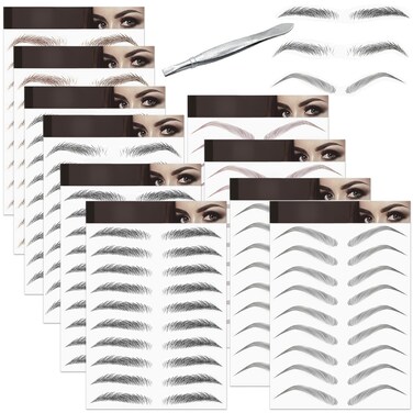 10 Sheets 91 Pairs 4D Hair-Like Waterproof Eyebrow Tattoos Sticker, 5 Types Fake Eyebrows Transfers Stickers Peel Grooming Shaping Imitation Ecological Lazy Eyebrow Stickers for Women and Girls Makeup
